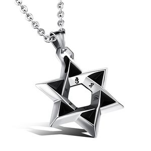 316 Rostfritt stål Unikt Masonic Jewish Religiösa Hängsmycke Smycken Mäns Hexagram Star av David Religion Charm Hänge Halsband