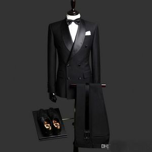 Herrenanzüge Schwarz Bräutigam Hochzeit Smoking Schal Revers Slim Fit Bräutigam Formelle Kleidung Bester Herrenanzug für Hochzeiten Jacke und Hose