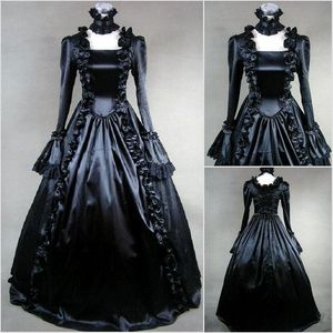 역사적인 패션 바로크 블랙 고딕 웨딩 드레스 1800 년대 빅토리아 뱀파이어 웨딩 드레스 긴 소매 중세 나라 신부 드레스