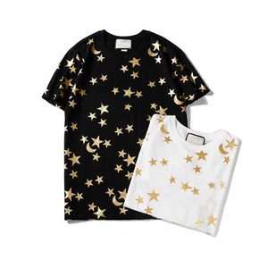 Забавный дизайн футболки для мужчин Мода Gold Star Moon Printed T Shirt Повседневный Пуловер Спорт Топы Tee