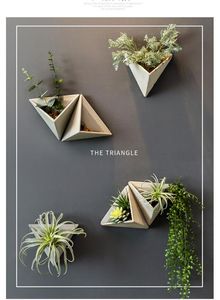 Triangular flower Vases apparatus Retro American Cement Simulated Flowers Pot Wall Hanging of Polyporous Plants in Restaurant
