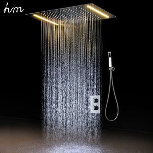 2021 Modern Concealed Electric LED Ceiling Rain Shower Systems Thermostatic Bath Mixer Set 304 SUS and Brass Chrome