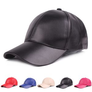 Boné de beisebol Homens Mulheres Moda 6 Painel Sports Faux couro ajustável Longo Brim Proteção Chapéu de Sol Viagem Peaked Cap Atacado