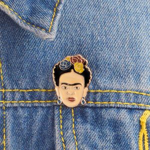 Woman with a word eyebrow special cartoon brooch creative letter lapels denim coat of arms gift with flowers on the head black hair