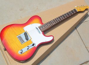 工場卸売チェリーサンバーストの電気ギター炎のメープルのベニヤ/ネック、カエデのフレットボード、ホワイトピックガード、カスタマイズサービス