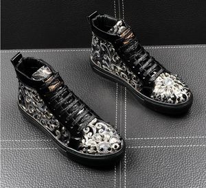 Itália New Men designer de nacionalidade rebite paillette Flats Casual partes superiores altas Sapatos Homem punk rock lazer ccasins preguiçosos sapatos 38-44 BMM763