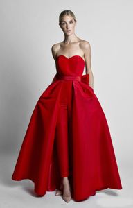 Red Jumpsuits Evening Dresses With Detachable Skirt Sweetheart Prom Dresses Custom Made Formal Party Dress Pants for Women