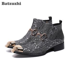 Batzuzhi 새로운 도착 남성 신발 부츠 철 발가락 회색 가죽 발목 부츠 Zip 디자이너의 짧은 부츠 파티 Botas Hombre! 큰 크기 46