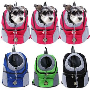 Bärbar och praktisk resa Pet Carrier Bag Outdoor Cat Dog Double Shoulder Mesh Andningsbar Ryggsäck Ny Modig