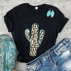 Kaktüs Gömlek toptan satış-Kaktüs Leopar T Shirt Kadın Üst Kadın Çiçek Baskı Tshirt Bayan Moda Çılgın Tops Şükran Gömlek Streetwear Grafik J190427