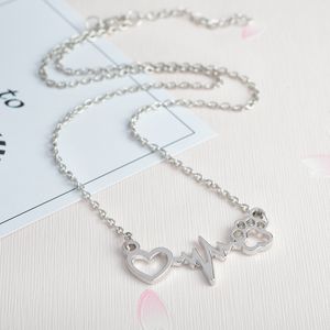 20pcs/lot Cute Silver Color Paw Love Heart Necklace Pendant Charm DIY Jewelry For Friend's Gift Accessories Wholesale Women Jewelry