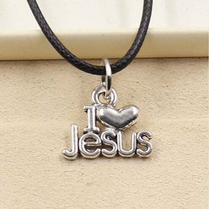 Nova Moda Pingente de Prata Tibetana Eu Amo Jesus Colar Gargantilha Charme Preto Cabo de Cabo de Fábrica Preço Handmade Jóias