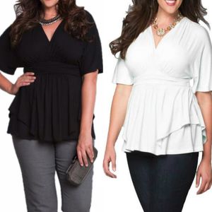 Camisas das mulheres Plus Size Túnica camisetas Ladie de Algodão Puro Profundo Decote Em V Envoltório Frente Drape Verão Das Mulheres de Manga Curta tops e blusas