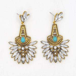 Europeand America Beautamente Moda Prata Brincos de Cristal Clear Crystal Brincos de Turquesa Elegante Brincos Dangle para Mulheres