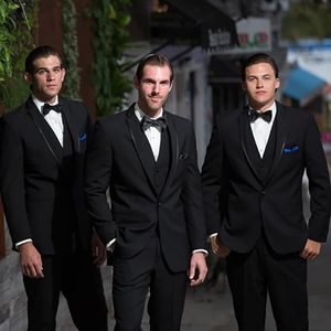 Najlepsze Najlepsze Czarne Męskie Wesele 3 szt. Garnitury Groomsmen Tuxedos Man Collective Group Blazers Kurtka (kurtka + spodnie + kamizelka + krawat) 462