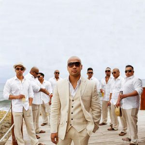 Men Linen Summer Beach Wedding Groom Tuxedos Slim Fit Handsome Best Man Blazers 3 Pieces (Jacket Pants Vest) Groomsmen Prom Men Suits