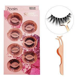 3D False Eyelashes Natural Long 7 Parirs with Tweezer Monday Tuesday Pink Retail Boxes