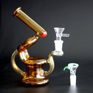 8 tums Mini Oil Dab Rigs Vattenpipor Inline Perc Brown Glass Bong 14 mm Kvinna fogvattenrör med 4 mm Quartz Banger