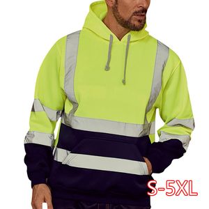 Oversized Reflective Hoodies Men Streetwear Road Work High Visibility Long Sleeve Patchwork Sweatshirt Men Sudaderas Hombre