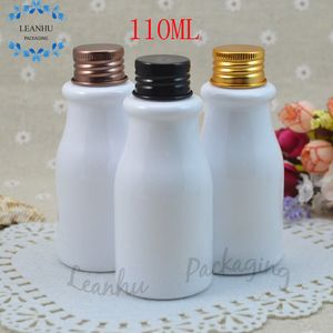 Bottiglia di imballaggio per shampoo bianco da 110 ml con tappo a vite in alluminio, bottiglia di crema per lozione per la cura della pelle ricaricabile, bottiglie d'acqua per la pelle luminosa