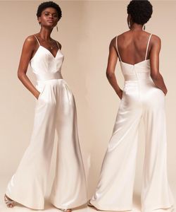 Jumpsuit Pants Evening Gowns Summer with Pockets Spaghetti Neck Zipper Back Dramatic Beach Ceremony Mother Dress