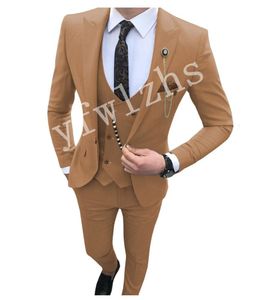 Bonito One Button Groomsmen pico lapela do noivo smoking Homens ternos de casamento / Prom / Jantar melhor homem Blazer (jaqueta + calça + gravata + Vest) W159