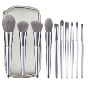 10 Silber Schnee Make -up Pinsel mit Bag Moonlight Silbergriff Fundament Fundament Lidschatten Make -up -Pinsel Werkzeuge