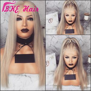 Hand Tied 13x4 Blonde Color media Part Futura Fiber Hair Wigs Long Heat Resistant Synthetic Lace Front Wig for black women