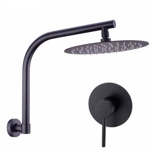 Brass Matte Black Shower Set Bathroom 8-10" Rainfall Shower Head Wall Mounted Extension Gooseneck Shower Arm