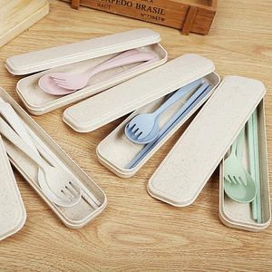 Exquisite Health Environmental Wheat Platycodon Straw Cutlery Set Unbreakable BPA Free Portable Camping Tableware Spoon Fork Chopsticks Camp Kitchen