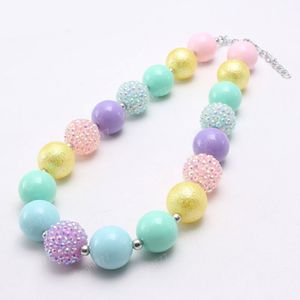 New candy color fashion baby chunky bubblegum handmade girls kids diy rhinestone beads necklace jewelry for child gift