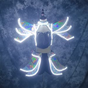 P40 Party show wears silver mirror stage dress women led costumes luminous light mirror skirt glowing led outfits robot suit dj party wears