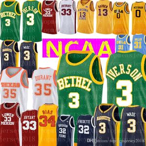 liceo Allen 3 Iverson University Dwyane 3 Wade Jersey verde blu maglie da basket ricamo all'ingrosso