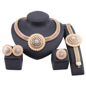Afrikanischer Schmuck Charme Halskette Ohrringe Dubai Gold Schmucksets für Frauen Hochzeit Brautarmband Ring Schmuck Set