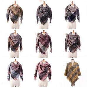 Sjal Fringed Pashmina Grid Plaid Scarves Girls Gitter Triangle Scarf Check Neck Oversized Tassel Wraps Vinter Neckerchief Blanket azyq6532