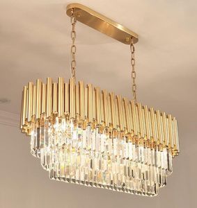 New modern light luxury rectangular chandelier k9 crystal lamp home dining room lamp gold decorative light MYY