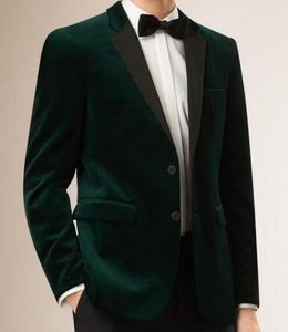 Skräddarsy grön sammet brudgum tuxedos notch lapel brudgummen bröllop klänning höst vinter stil män formell fest prom kostym (jacka + byxor + slips) 81