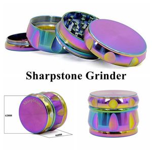 Sharpstone-Mühle, Regenbogen-Pfeffer-Kräuter-Metallmühle, 63 mm, große 4-lagige Tabakmühle zum Rauchen, mehrfarbiger Brecher aus Zinklegierung