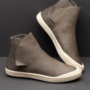 Hot Sale-Women Winter Ankle Boots Ladies Slip On Retro Botas Women's Soft Leather Plus Size Woman Flat Platform Female Casual Shoes New