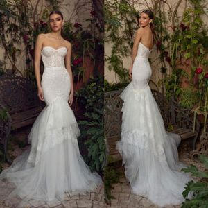 Vestidos de noiva de sereia de renda fabulosos vestidos de noiva Apliques de Tulle Sweep Plus Size BOHO Vestido de Novia 407