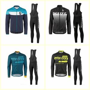 Scott equipe ciclismo mangas compridas jersey bib calças conjunto de moda customizável vendas diretas de proteção a frio entrega livre U122716
