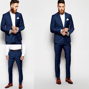 Blaue, maßgeschneiderte Hochzeitsanzüge für Herren mit Seitenschlitz und Bräutigam-Smoking, beste Herrenanzüge für die Hochzeit, Bräutigam-Jacke + Hose, zweiteilige Anzüge