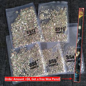 1440 st Flatback Nail Crystals Strass för naglar 3D Nail Art Dekorationer SS3-SS12 DIY Glass Gems Stones AB Clear Rose Gold