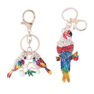10st / lot keychain kreativ mode rhinestone fågel och papegoja kristall hängande nyckelring kedja nyckel ringhållare för bilar ryggsäck handväska