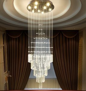 Luxo moderno lustres de LED K9 Lâmpadas de Cristal Giratório da escada giratória sala de estar villa lobby Luzes Para Lustres LLFA