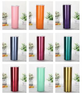 Ny Anlände Skinny Tumbler Vakuum Isolerad Straight Cup Rostfritt Stål Öl Kaffe Kopp Glasögon Med Lockor Och Straws C0029