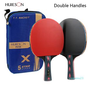 Partihandel-2pcs Uppgraderade 5-stjärniga koltabell Tennisracket Set Lightweight PoweringPong Paddle Bat med bra kontroll