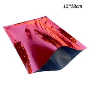 glossy 12*18cm 100pcs red open top aluminum foil packaging bag heat seal dry fruit mylar packing pouches craft gifts pack storage bags