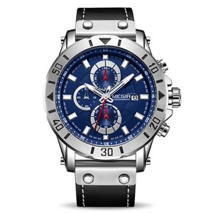 MEGIR Chronograph Sport Herren Uhren Top-marke Luxus Leder Quarzuhr Männer Uhr Armbanduhren Relogio Masculino Reloj Hombre