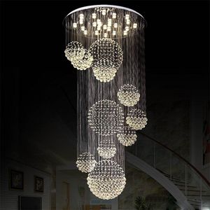 Modern Large Crystal Chandelier Light Rain Drop Crystal Sphere Ceiling Light Fixture Long Crystal Stair Lamp Flush Mounted Stairs Lights